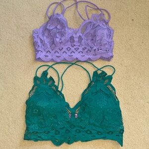 Lace Bralette Set in Purple and Green